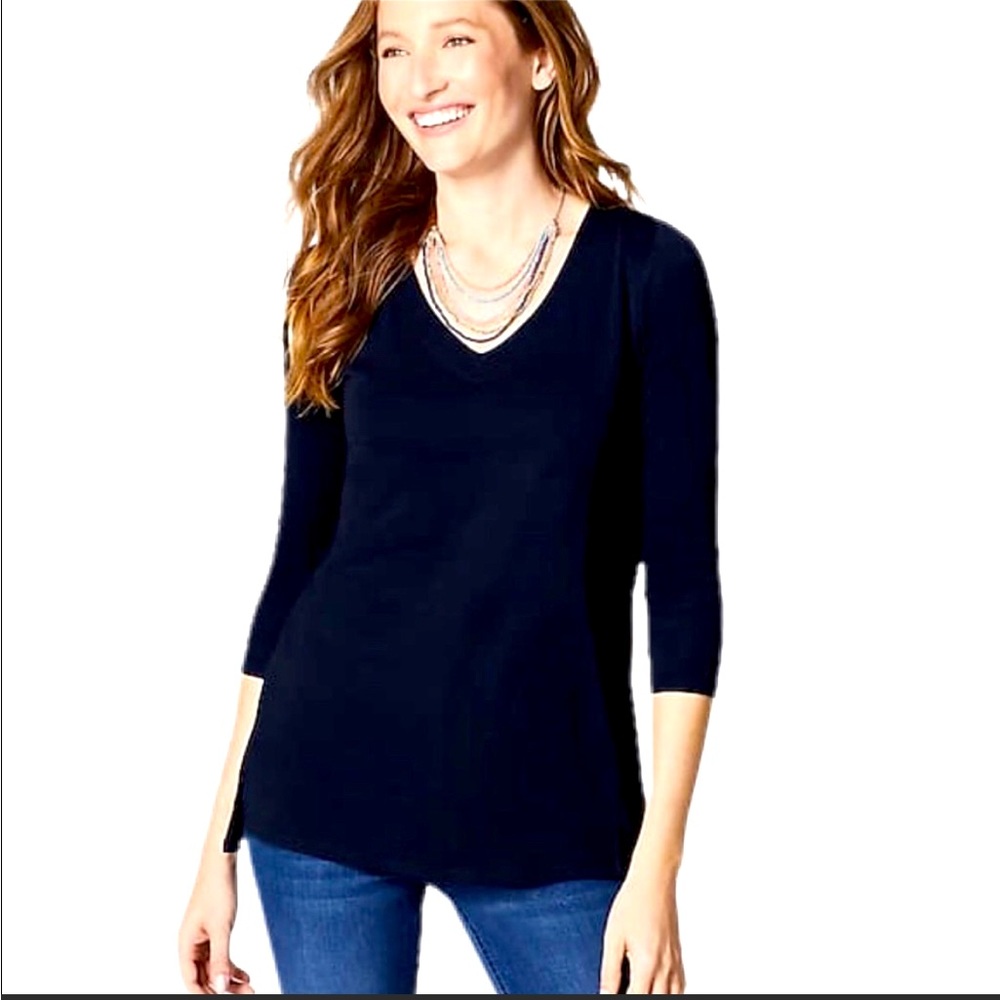 J.Jill Women's Pima 3/4 Sleeve V Neck Top 4X in NAVY